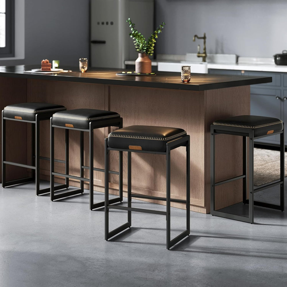 VASAGLE Bar Stools Set of 4, Counter Height, PU Leather, 26-Inch