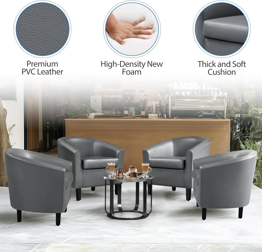 Yaheetech Accent Chairs, Faux Leather Barrel Armchairs, Gray