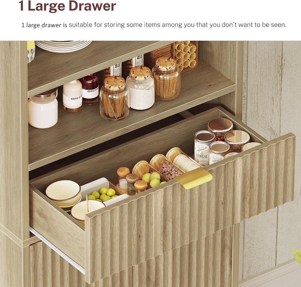 TEENFON Tall Storage Cabinet with Adjustable Shelf & Drawer, Fluted Cabin...