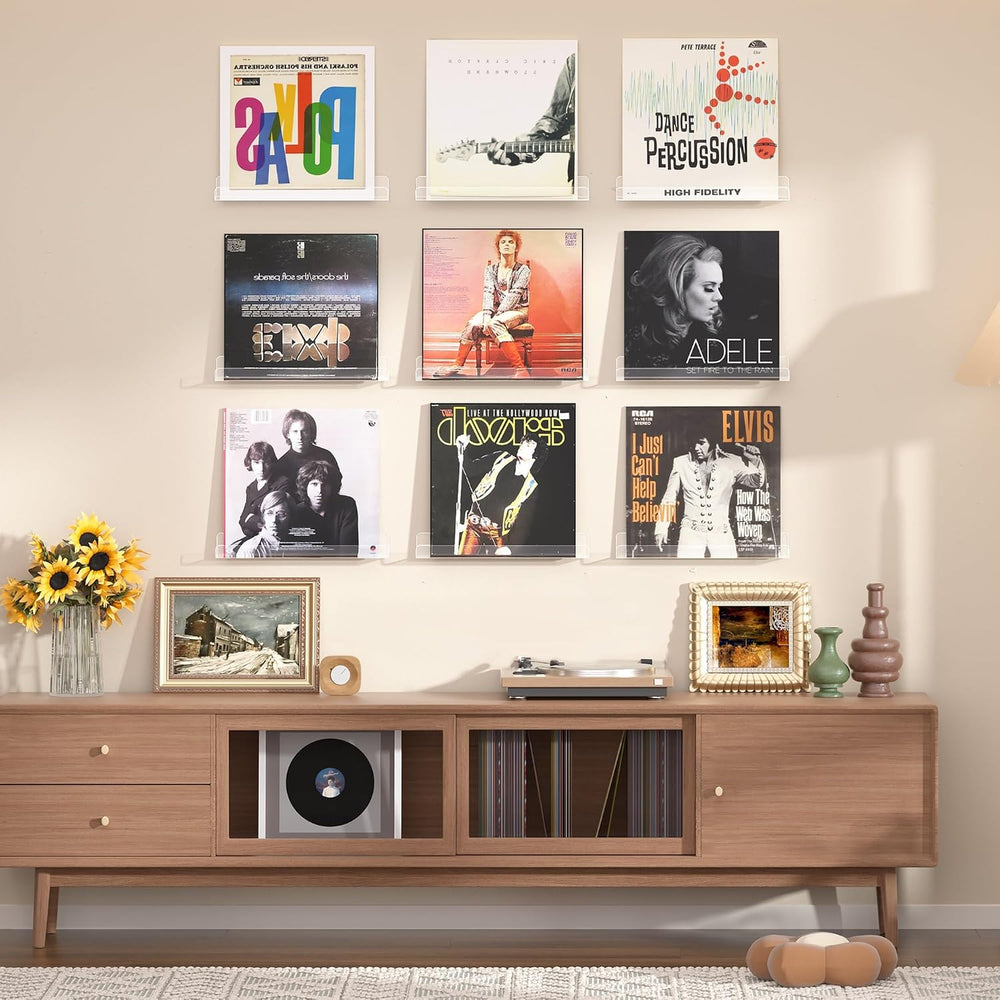 upsimples 18 Pcs 12" Vinyl Record Wall Mount Shelves, Clear Acrylic Display