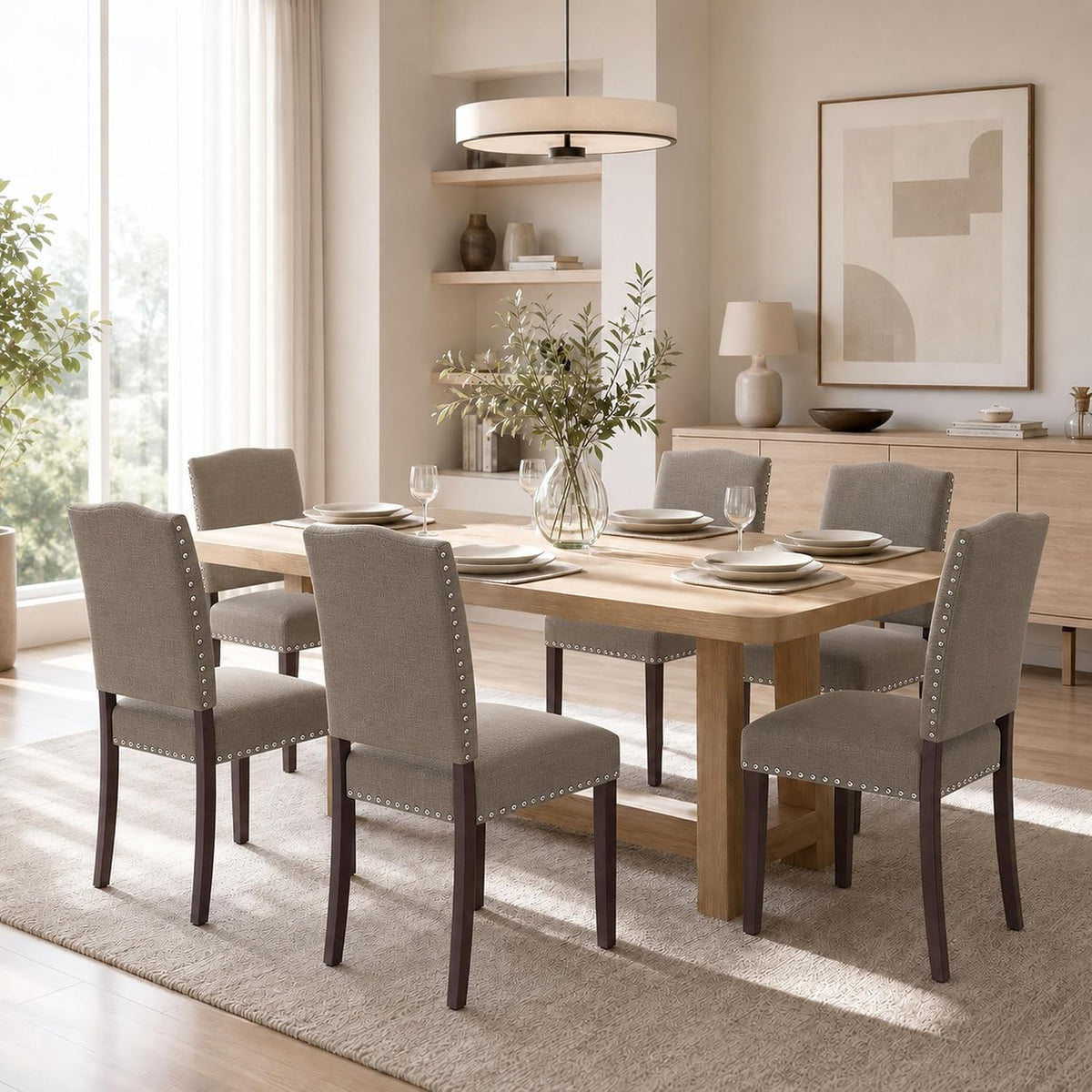 Upholstered Dining Chairs Set of 6 with Thickened Seat Cushion