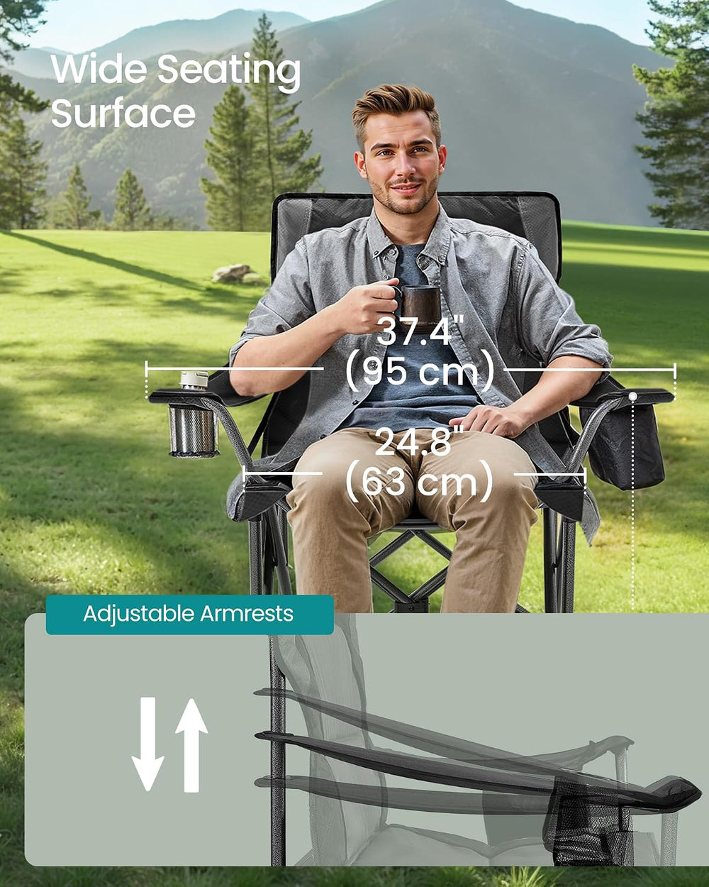 SONGMICS Folding Camping Chair, Max. Load Capacity 451.9 lb