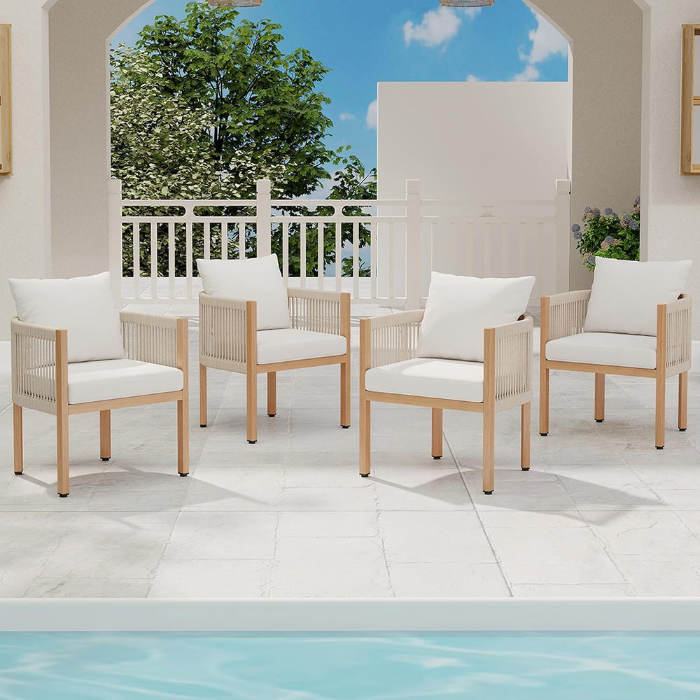 Outdoor Dining Chairs Set of 4, Wicker Patio Dining Chairs with Cushions, Met...