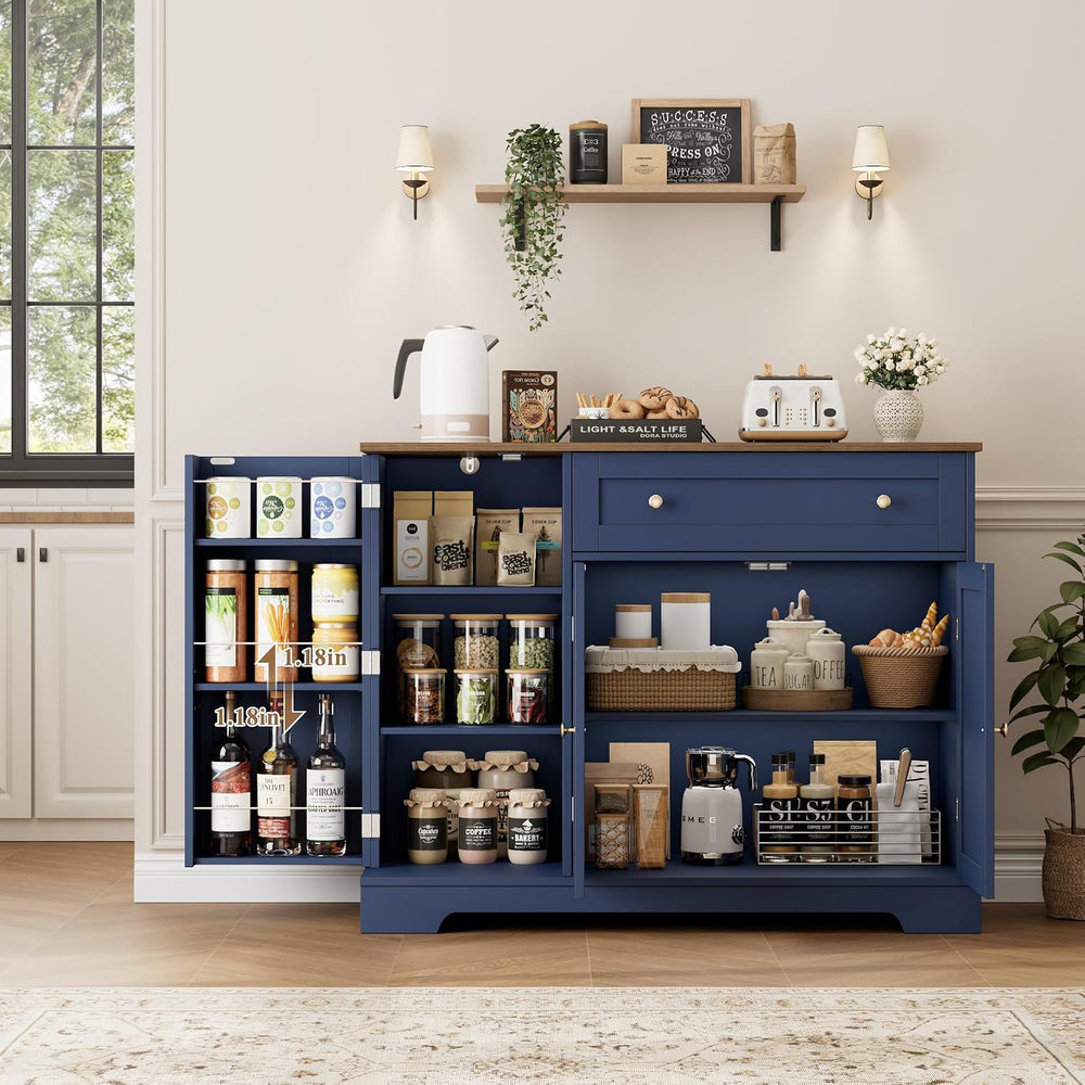 HOSTACK 41" W Kitchen Sideboard Buffet Cabinet, Small Coffee Bar, Blue