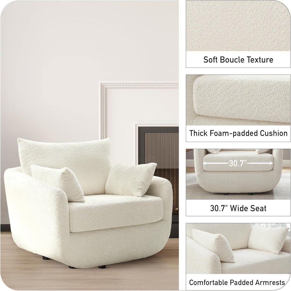 360° Swivel Accent Armchair, 39.3" Oversized,Cream White