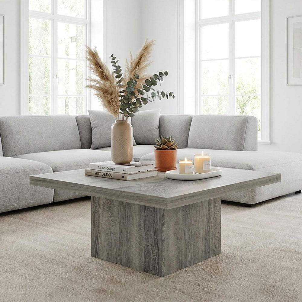 HOMCOM Square Coffee Table 1.6" Thick Tabletop 31.5"x31.5" Gra...