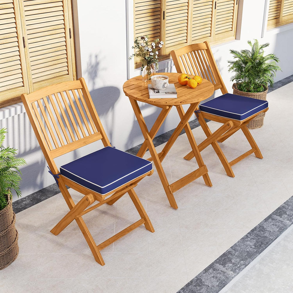 Tangkula 3 Pieces Acacia Wood Patio Folding Bistro Set, Outdoor Table and Cha...