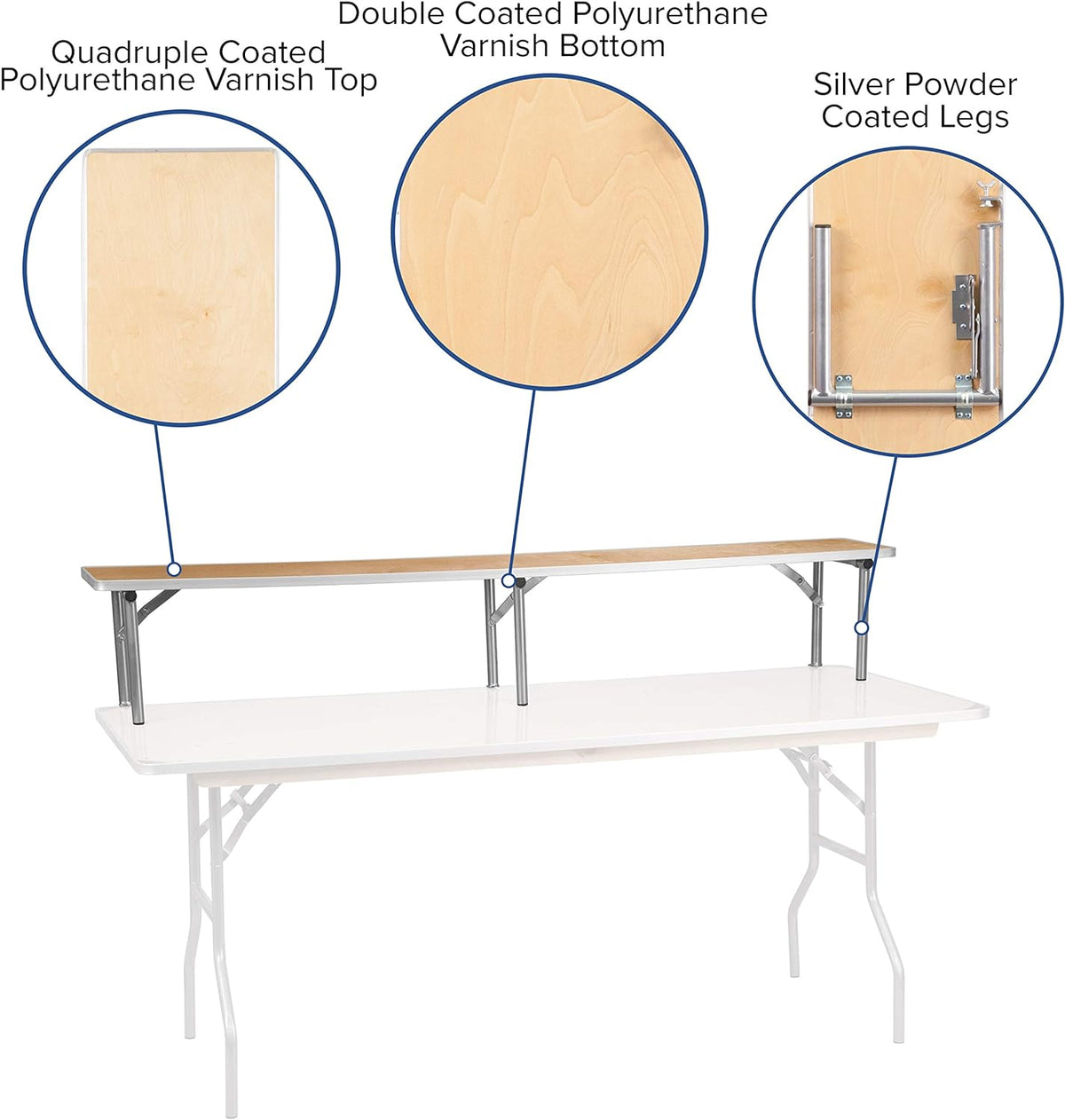 EMMA + OLIVER 72" x 12" x 12" Birchwood Bar Top Riser with Silver Leg