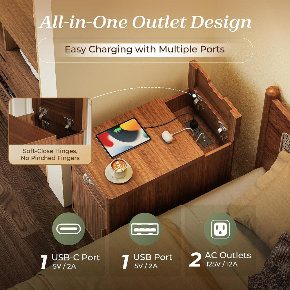 Huuger Narrow Nightstand with Charging Station, USB-C Port