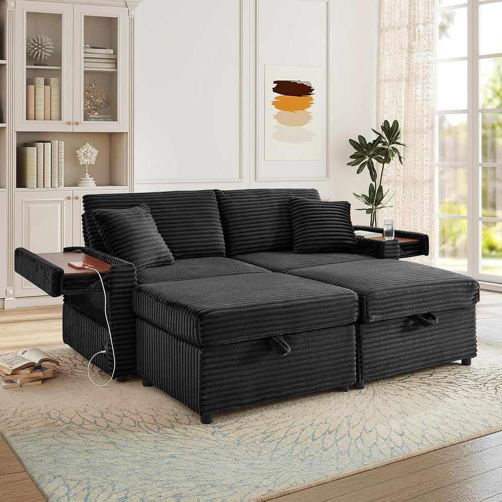 Loveseat Chair and Ottoman Set, Modern Comfy Corduroy Cloud Fluffy Chaise Lou...
