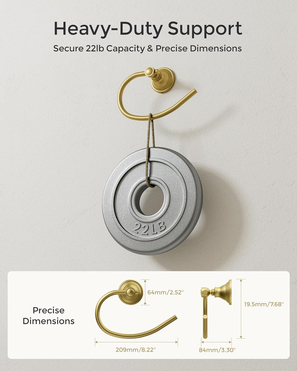 Gold Towel Ring Wall Mounted for Bathroom, Towel Holder 2 Pack
