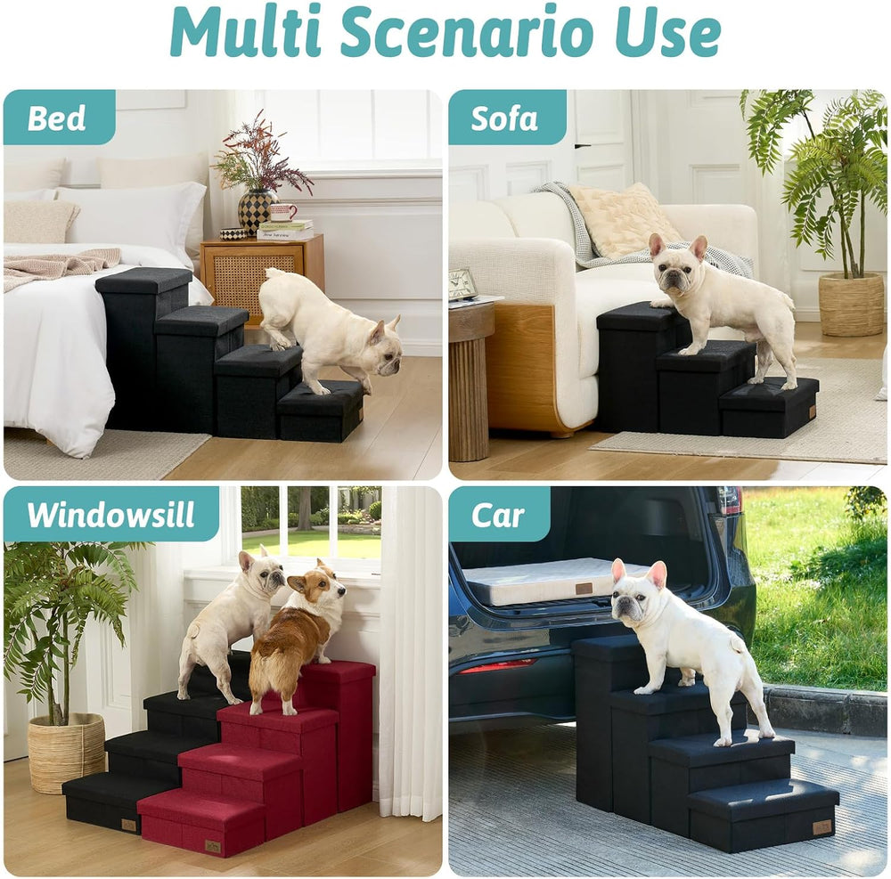 COZY KISS Dog Stairs with Storage, 16.7" H Wider Dog Steps, 3-Step