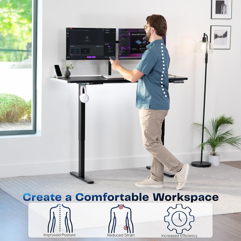 VIVO Electric Standing Desk, Solid 1-Piece 60" x 24" Black Top