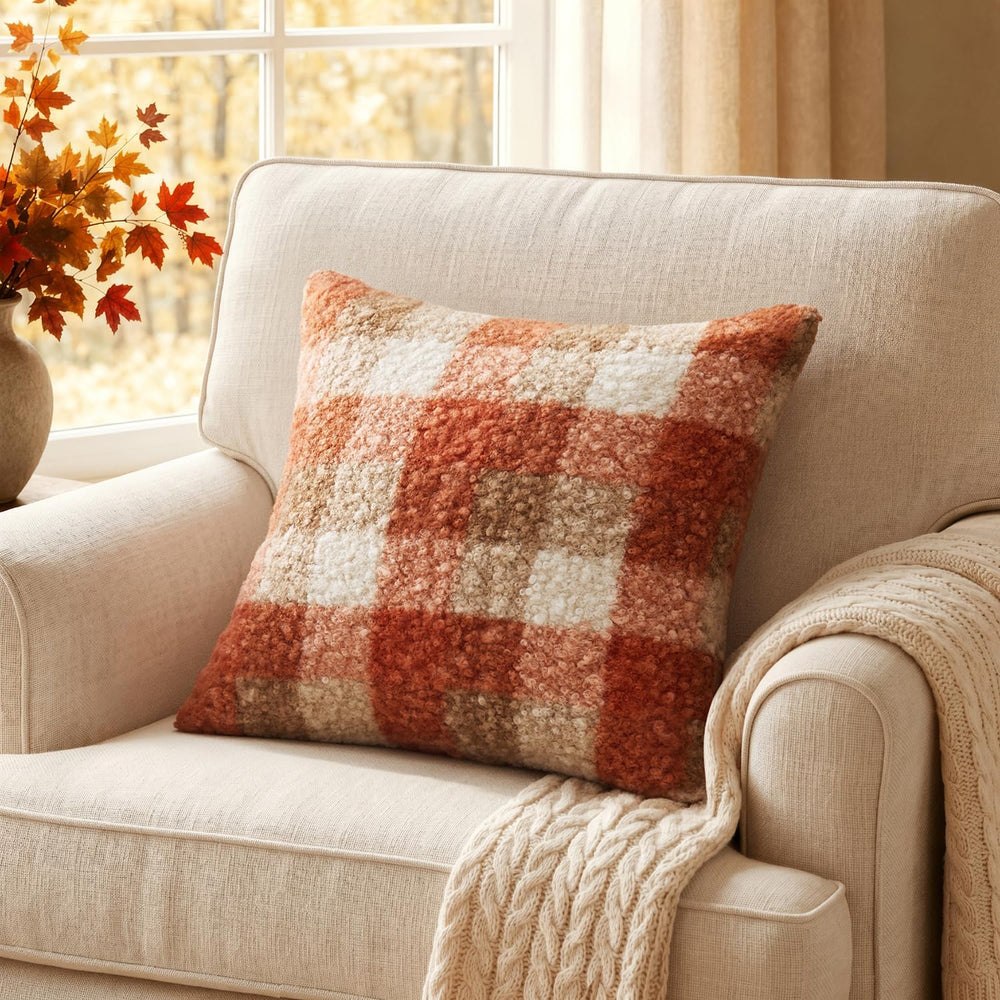 MIULEE Fall Plaid Pillow Covers Boucle Orange 24x24 Set of 2 Euro