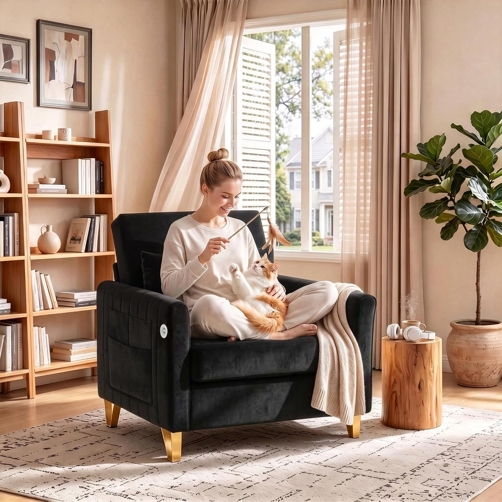 Velvet Accent Chairs, Black Accent Chairs for Living Room Bedroom
