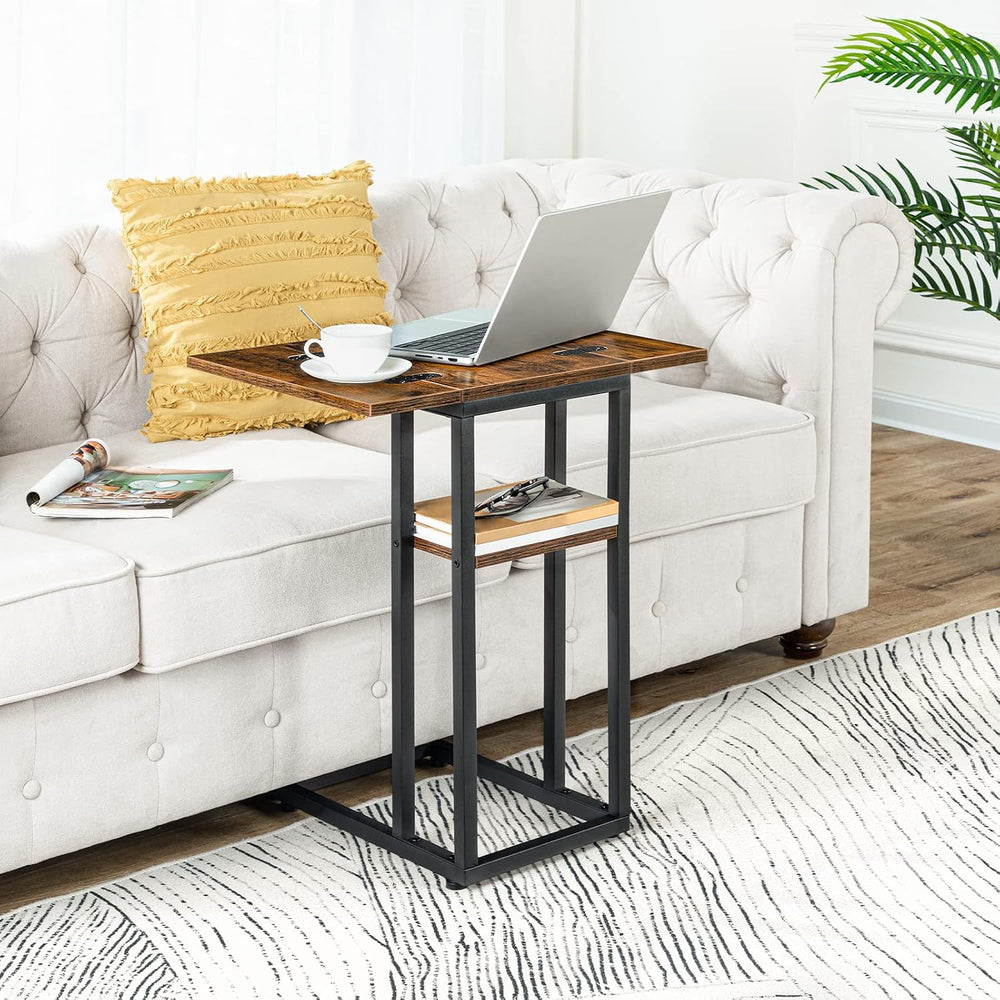 HOOBRO Foldable C Shaped End Table, C Shaped Side Table with Storage Shelf