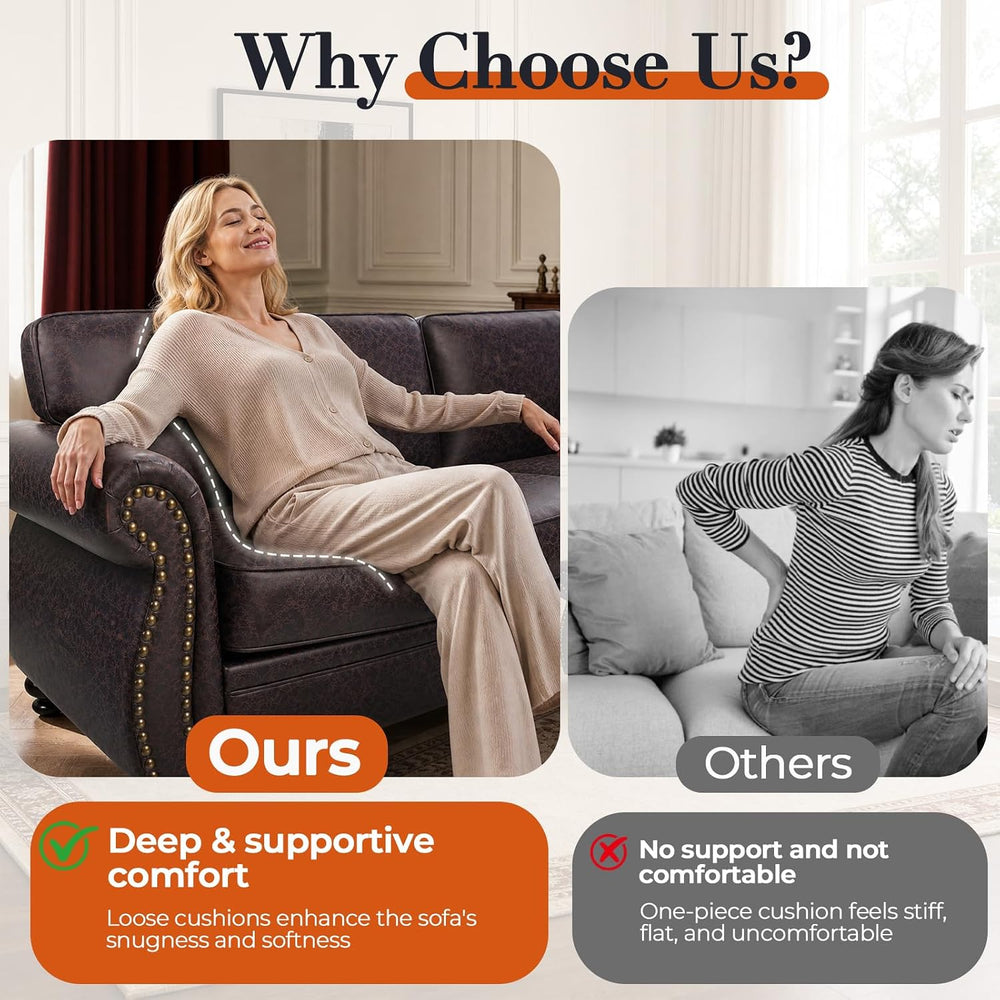 Couchus 2-Piece Sofa Set, 88" 3-Seater, 77" Loveseat, Brown