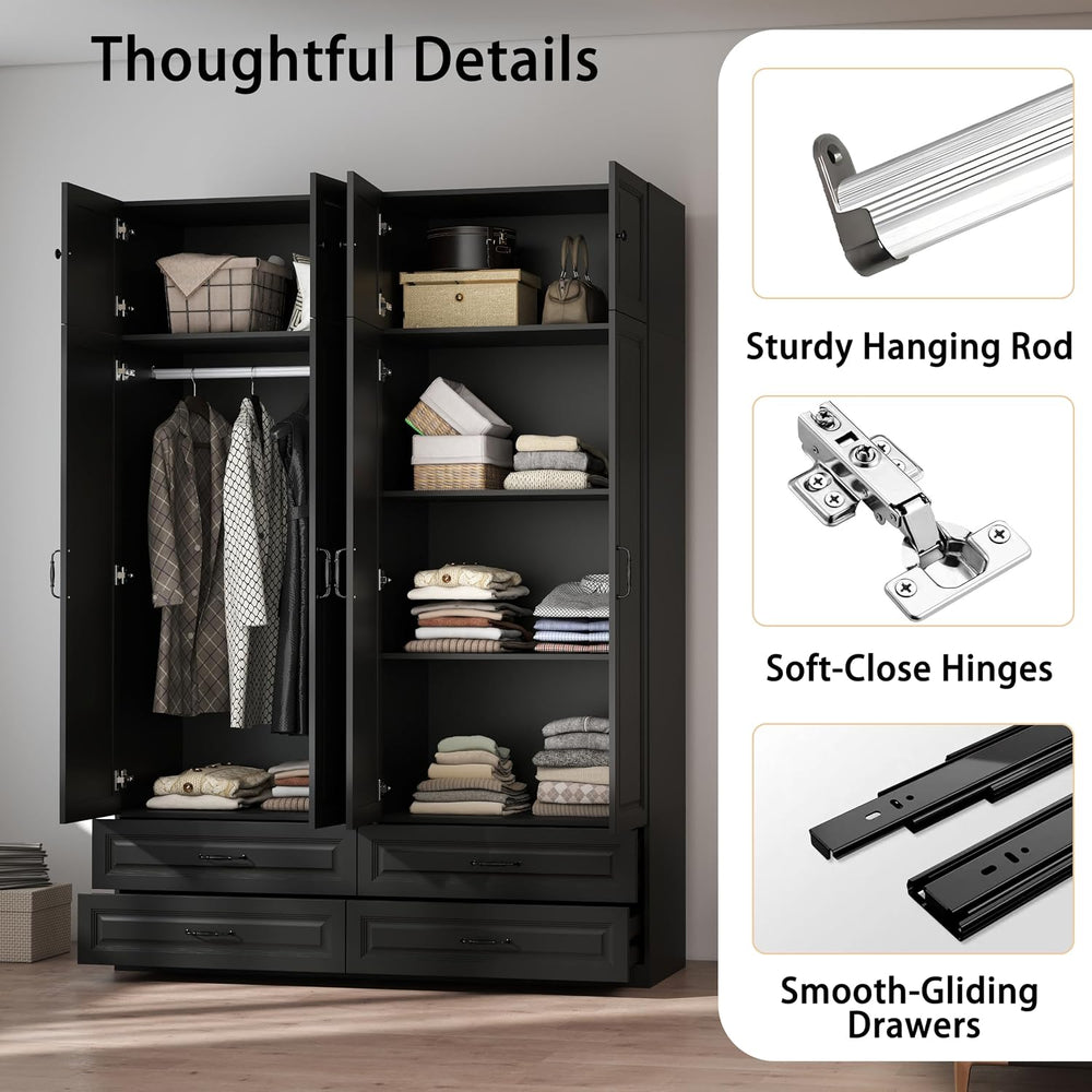 Black Armoires Wardrobe Closet with 4 Drawers and 4 Doors: 88" H