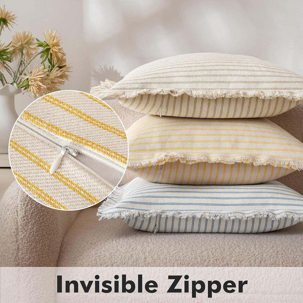 MIULEE Yellow Striped Decorative Throw Pillow Covers, 18x18