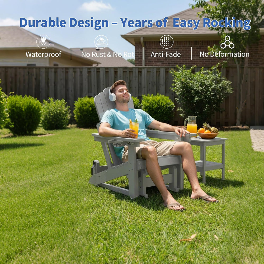 HDPE Adirondack Glider Chair,3-Position Adjustable Backrest Patio Glider