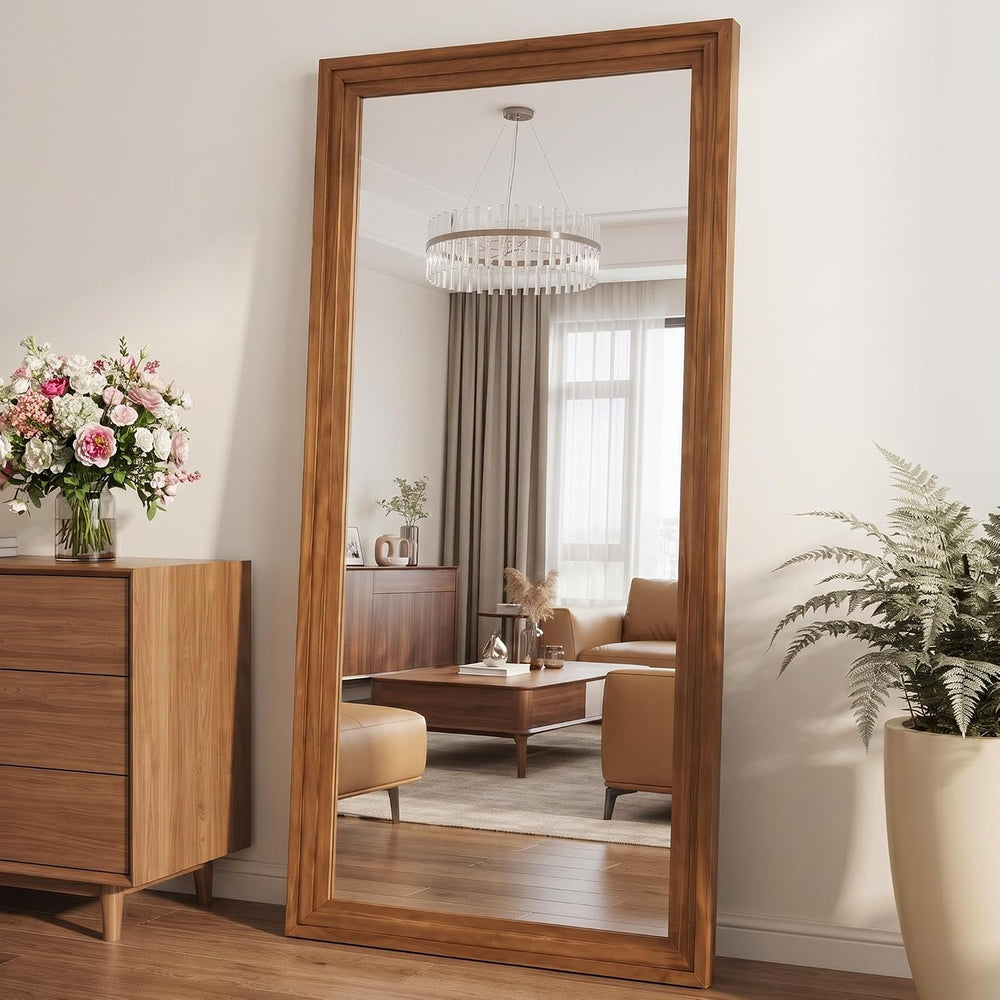 76"x34" Full Length Mirror, Large Wood Floor Mirror, Brown