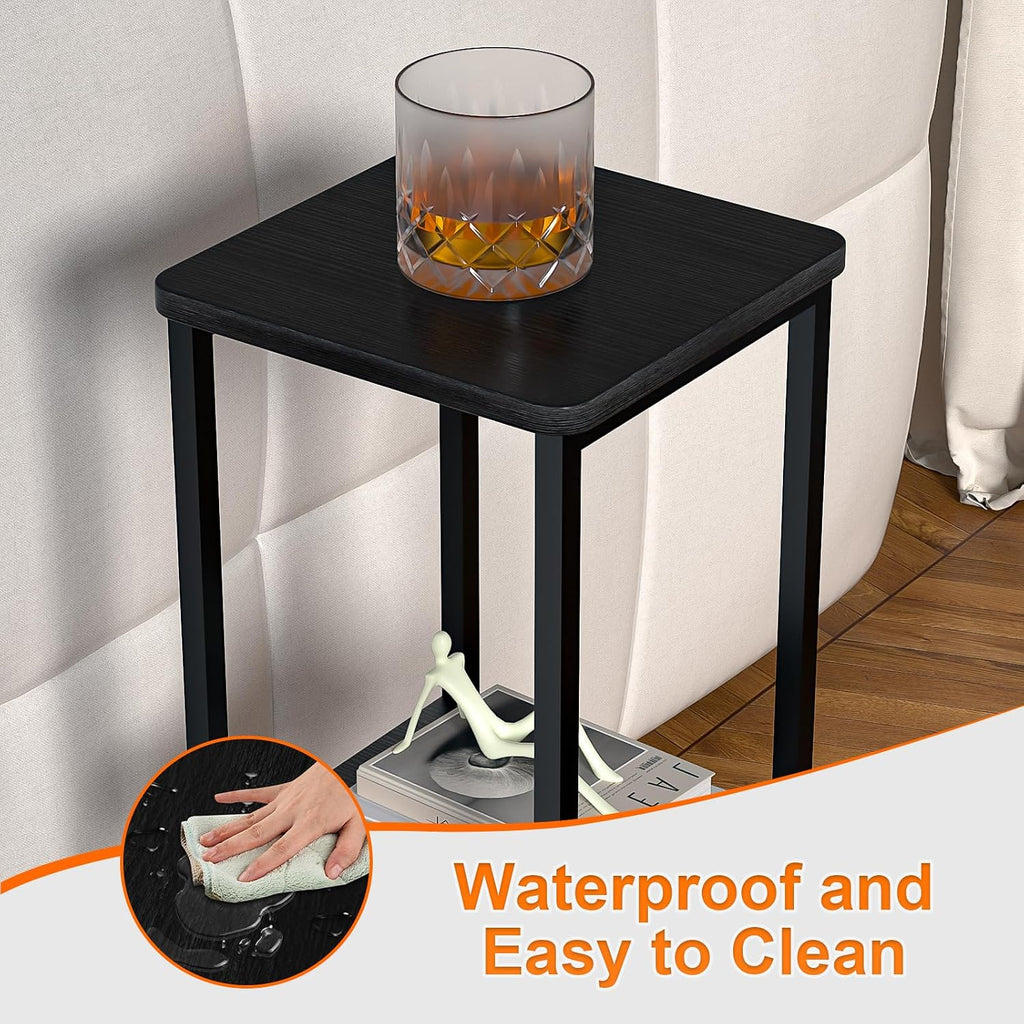 10" Wide Square Drink Table with Adjustable Feet - 3-Tier Small Side Table for Apartments, Balcony & Office | Space-Saving, Lightweight & Multi-Functional (Plants, Books, Drinks,Black)