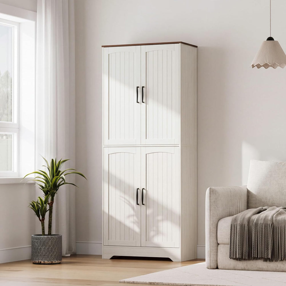 71" Farmhouse Pantry Cabinet with 4 Doors, Adjustable Shelves