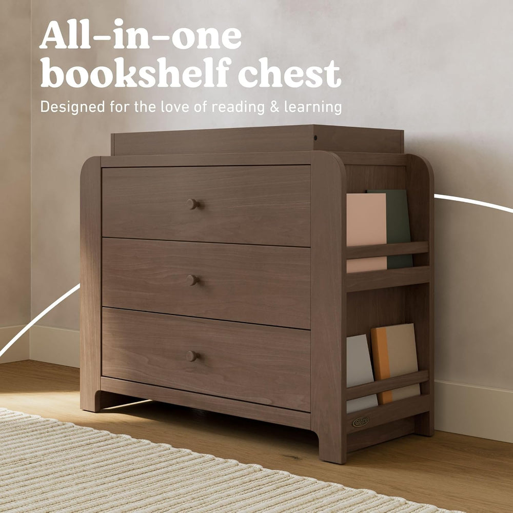Graco Read-with-Me 3 Drawer Chest with Removable Changing Topper, Hazelnut