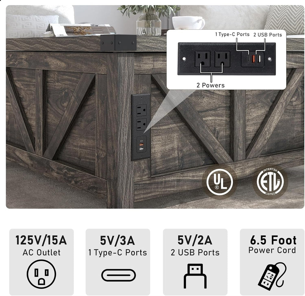 jimeimen 35.6" Farmhouse Lift Top Coffee Table with Storage, Square Coff...