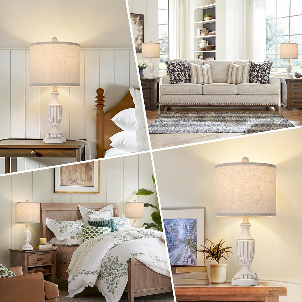 TOBUSA 22" Farmhouse Resin Table Lamps Set of 2, Rustic Nightstand Lamps