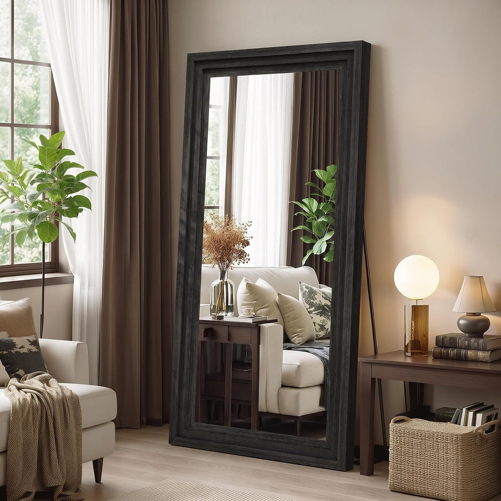 Wood Full Length Mirror 65"x24", Large Solid Wood Frame Floor Mirror