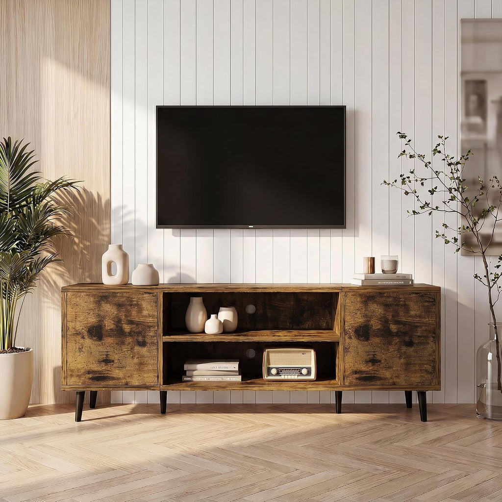 JUMMICO Mid-Century Modern TV Stand with Storage, 50 Inch, Rustic Brown