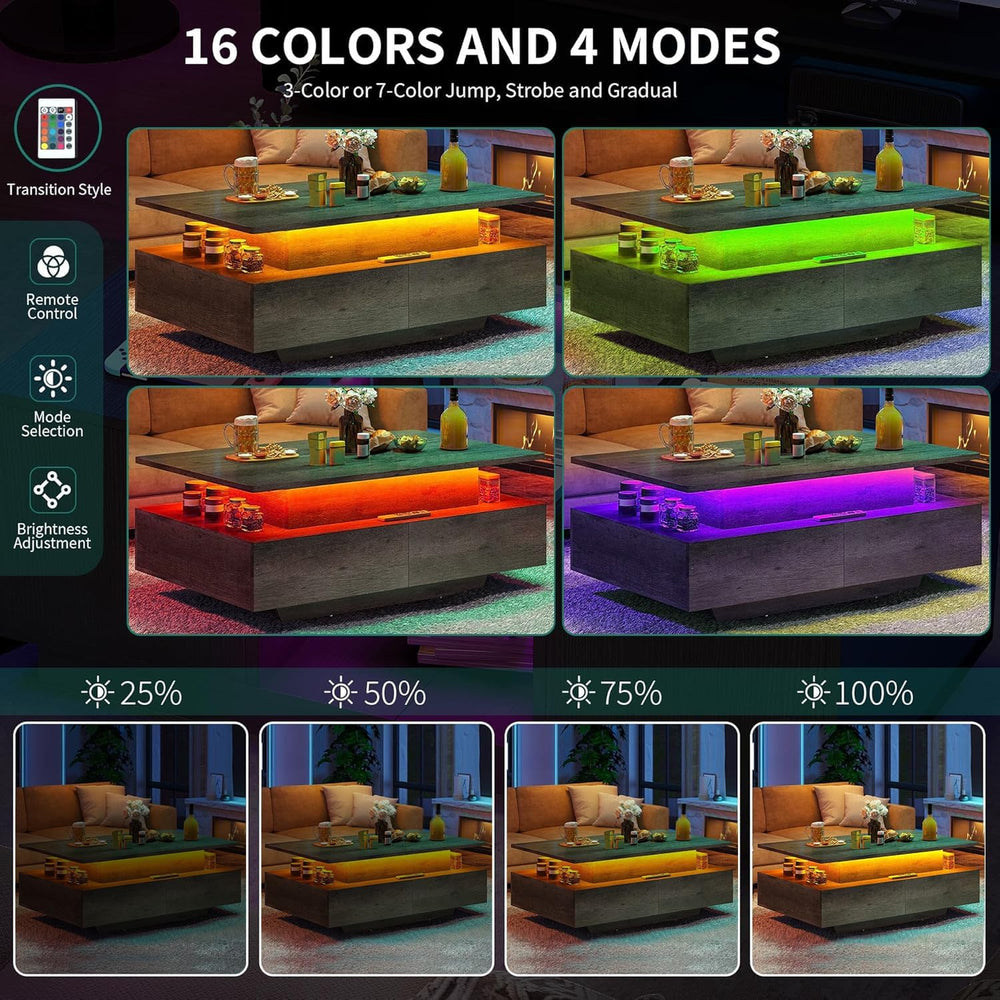 YITAHOME Lift Top LED Coffee Tables for Living Room, Grey