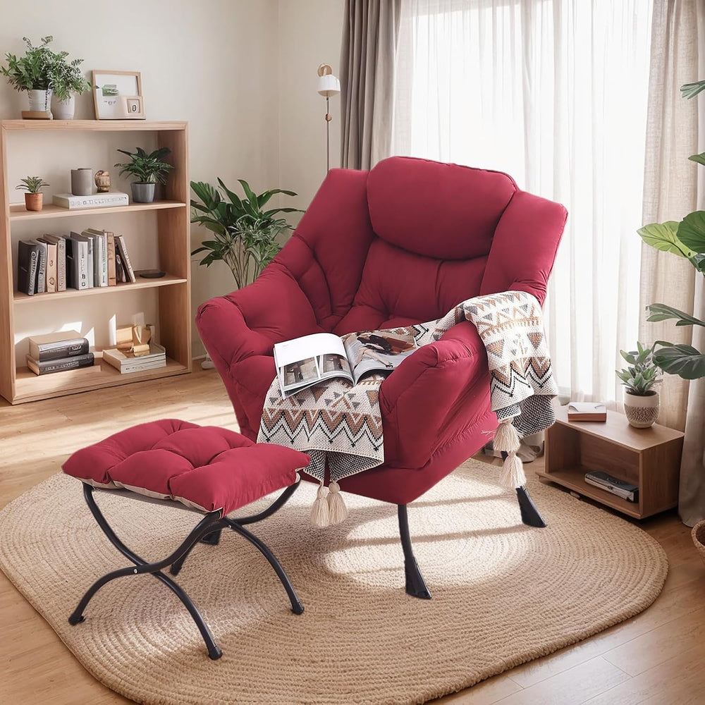 Lazy Chair with Ottoman, Soft Comfy Chair for Bedroom, Burgundy