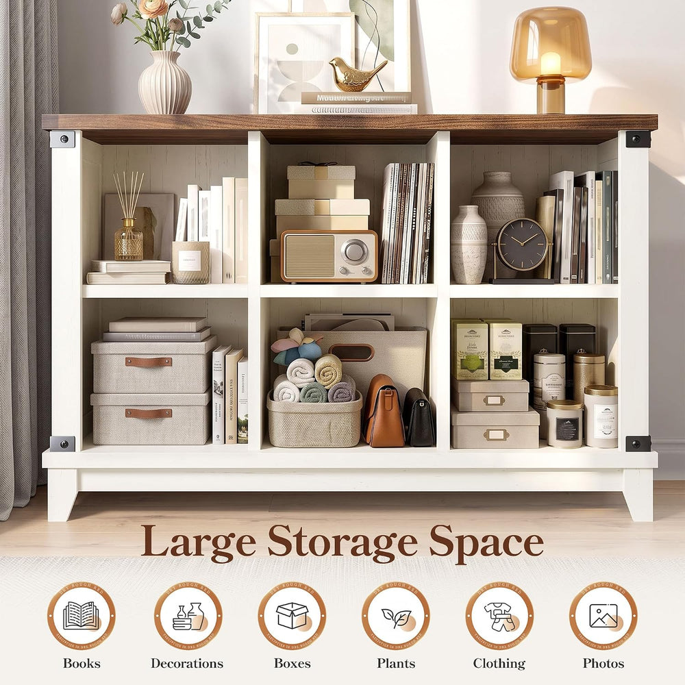 EnHomee Farmhouse 6-Cube Storage Organizer for Living Room, White