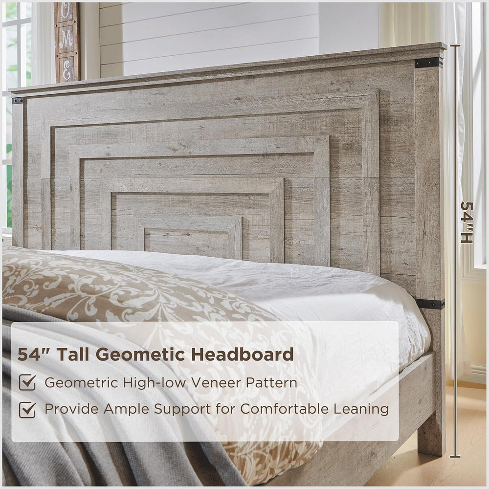 RedLemon 54" Farmhouse King Bed Frame with headboard, Light Rustic Oak