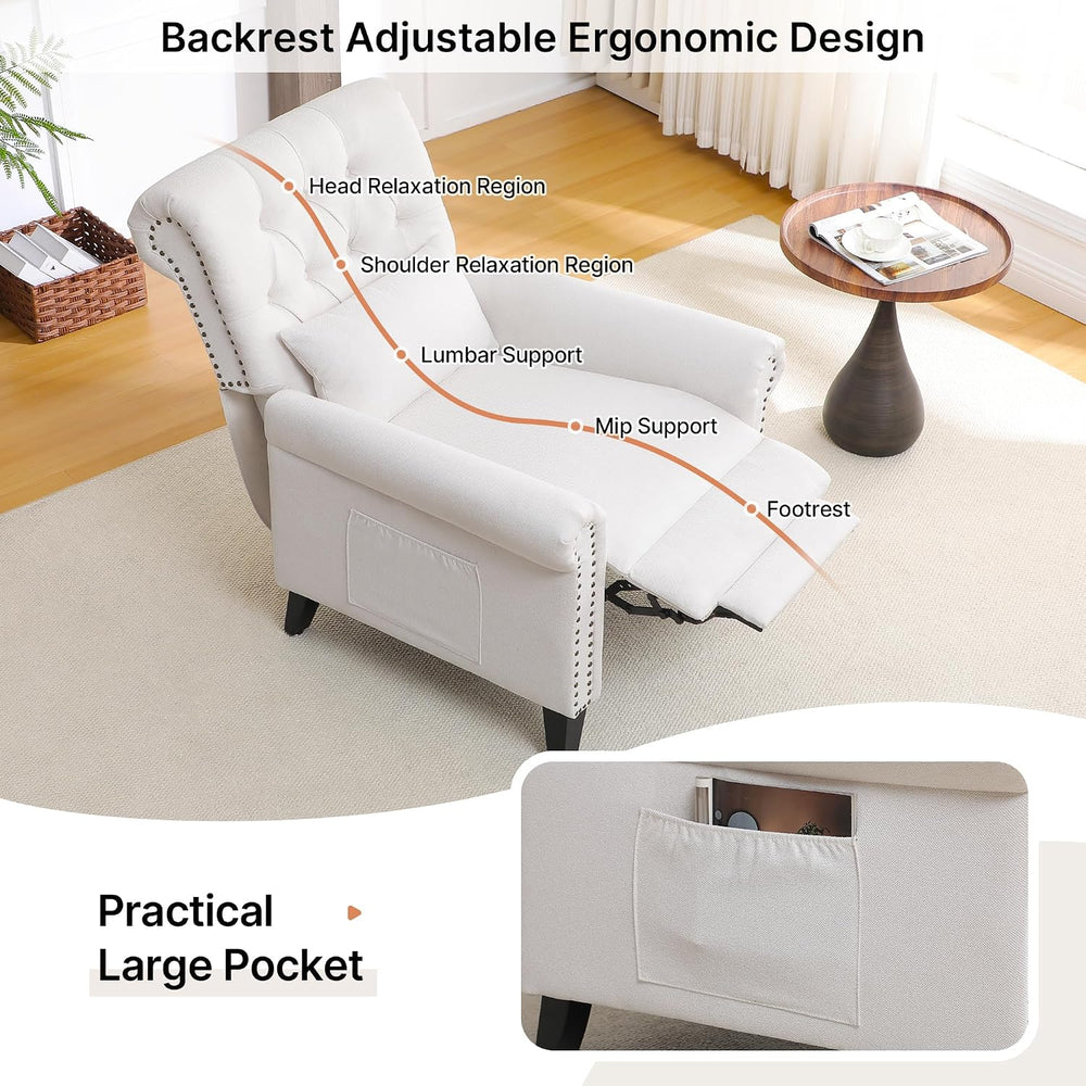 Pushback Recliner Chair, Accent Push Back Chair with Adjustable Footrest, Lin...