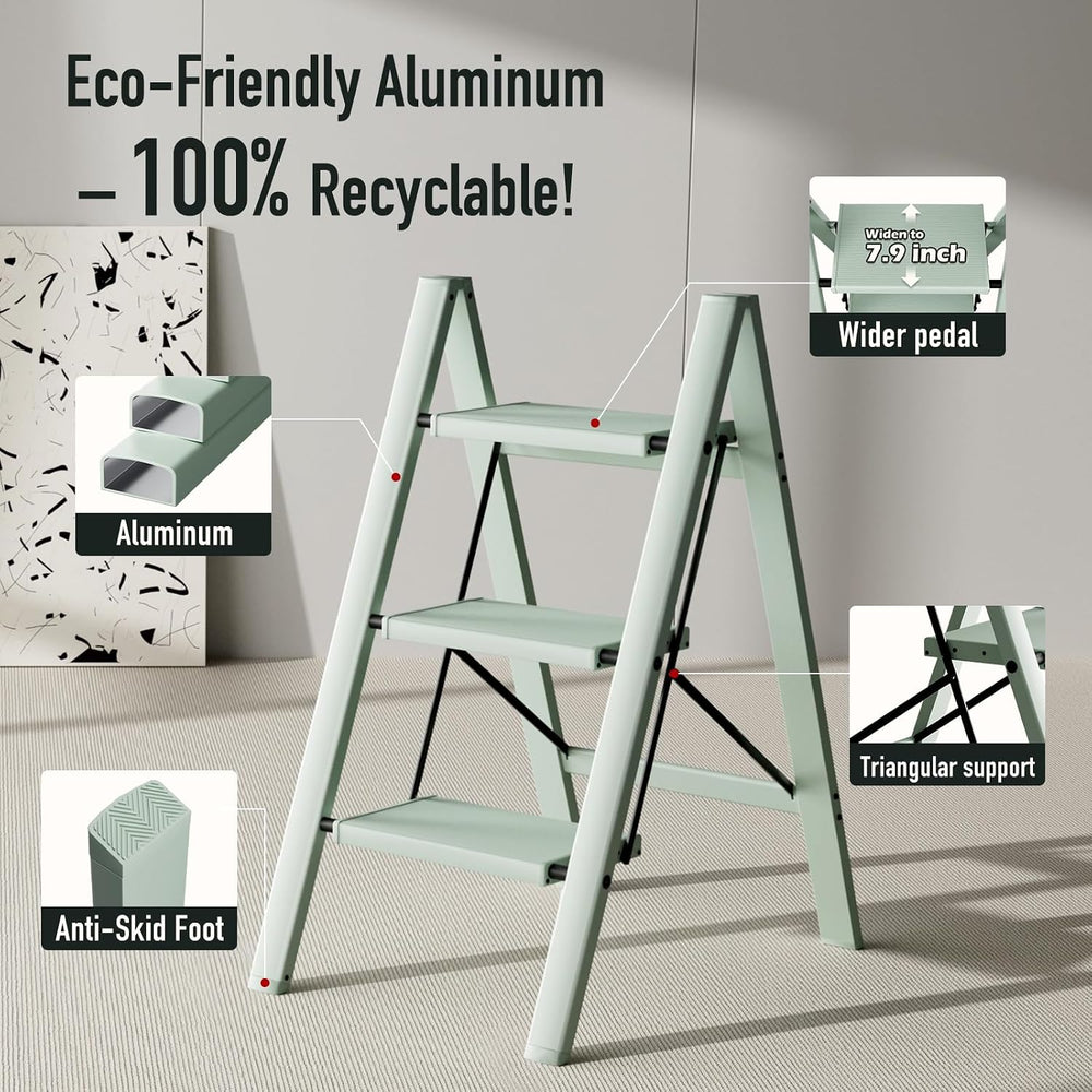 Mayi Plus 3 Step Stool Foldable, Aluminum, Lightweight Step Ladder