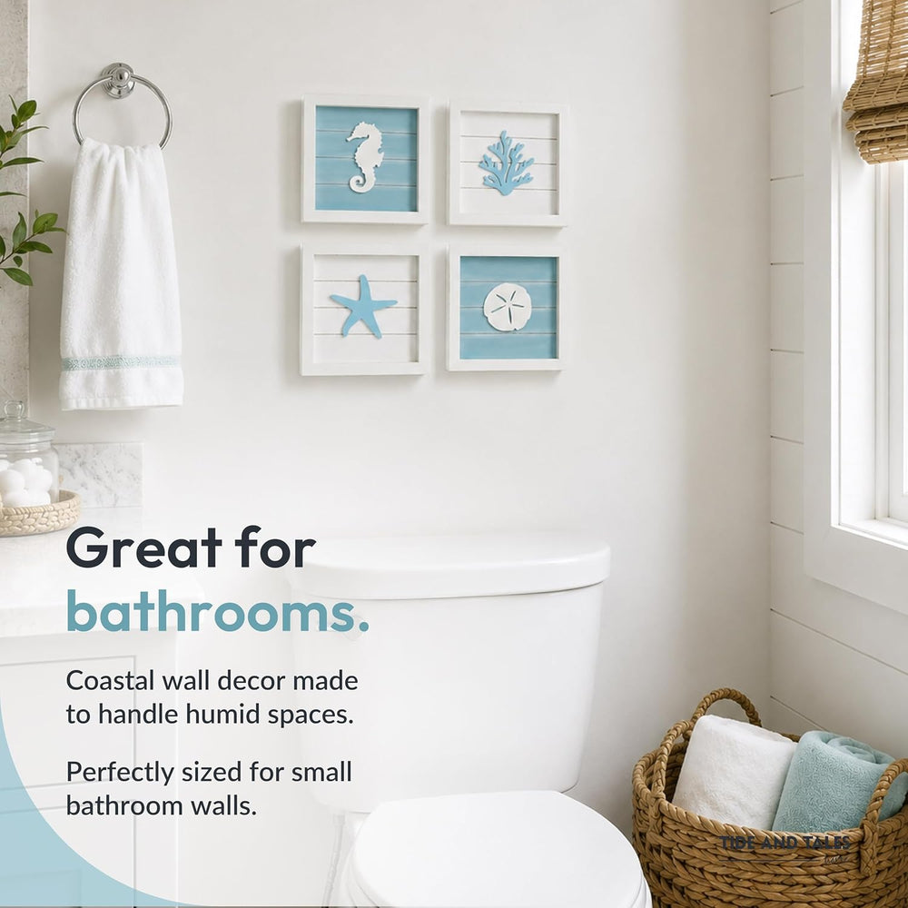 Tide and Tales 3d Coastal Wall Decor, Beach Wall Art, Framed Set of 4