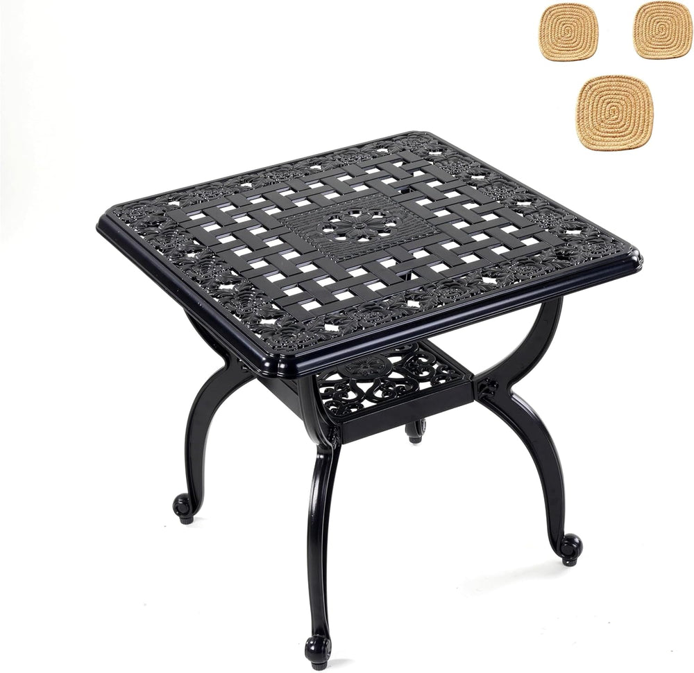 Mandolin Black Cast Aluminum Square Outdoor Patio Coffee End Table