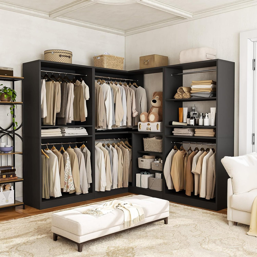 Unikito 108” Corner Closet System, 3-Piece L-Shaped Closet Organizer with 2 C...