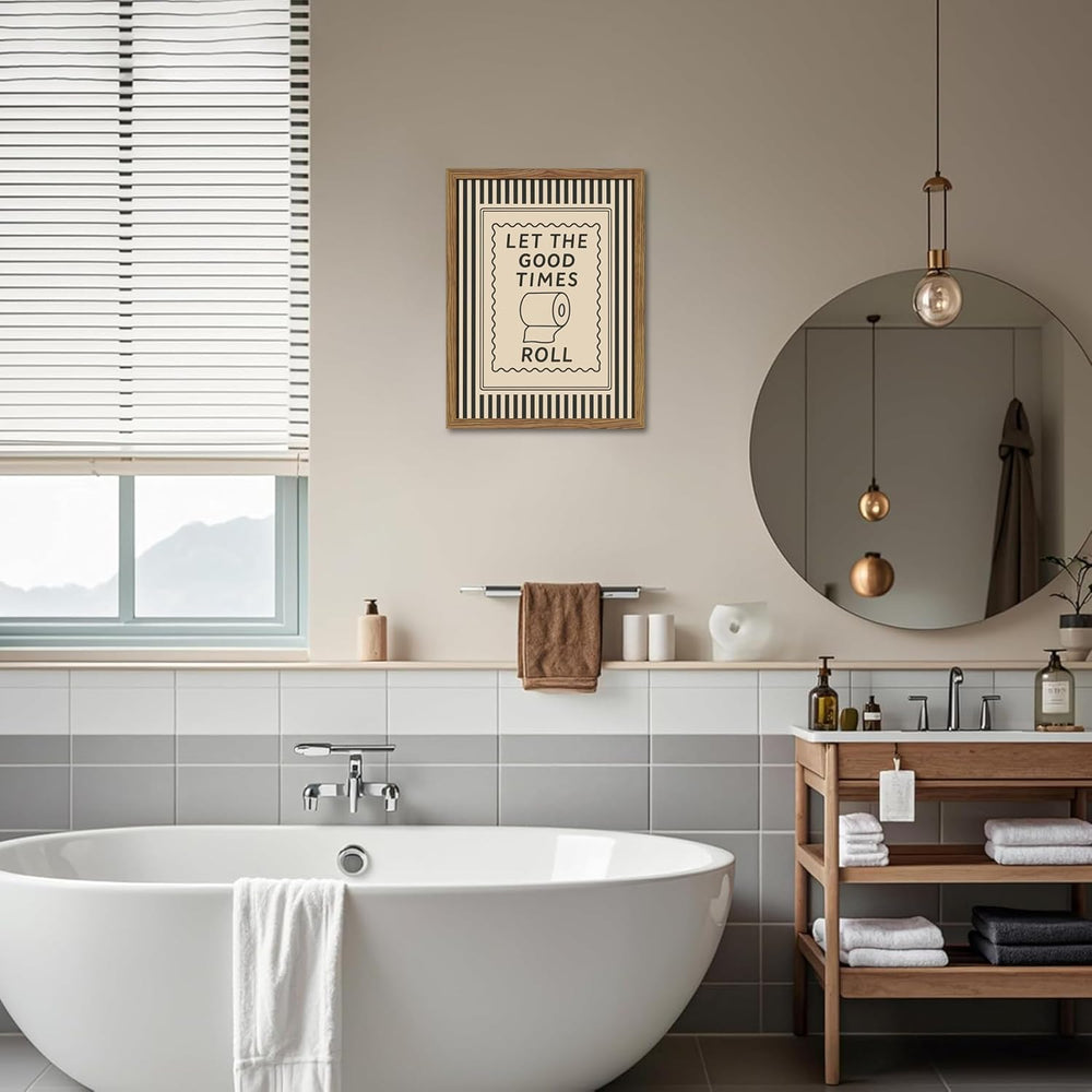 Framed Funny Bathroom Wall Art, Let The Good Times Roll Canvas Wall Decor Pai...