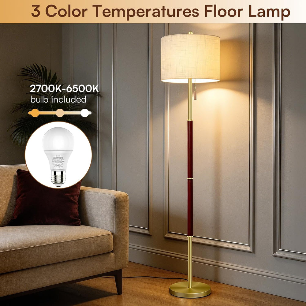 Burgundy Floor Lamp with 13.2" Linen Shade and 3 Color Temps for Study