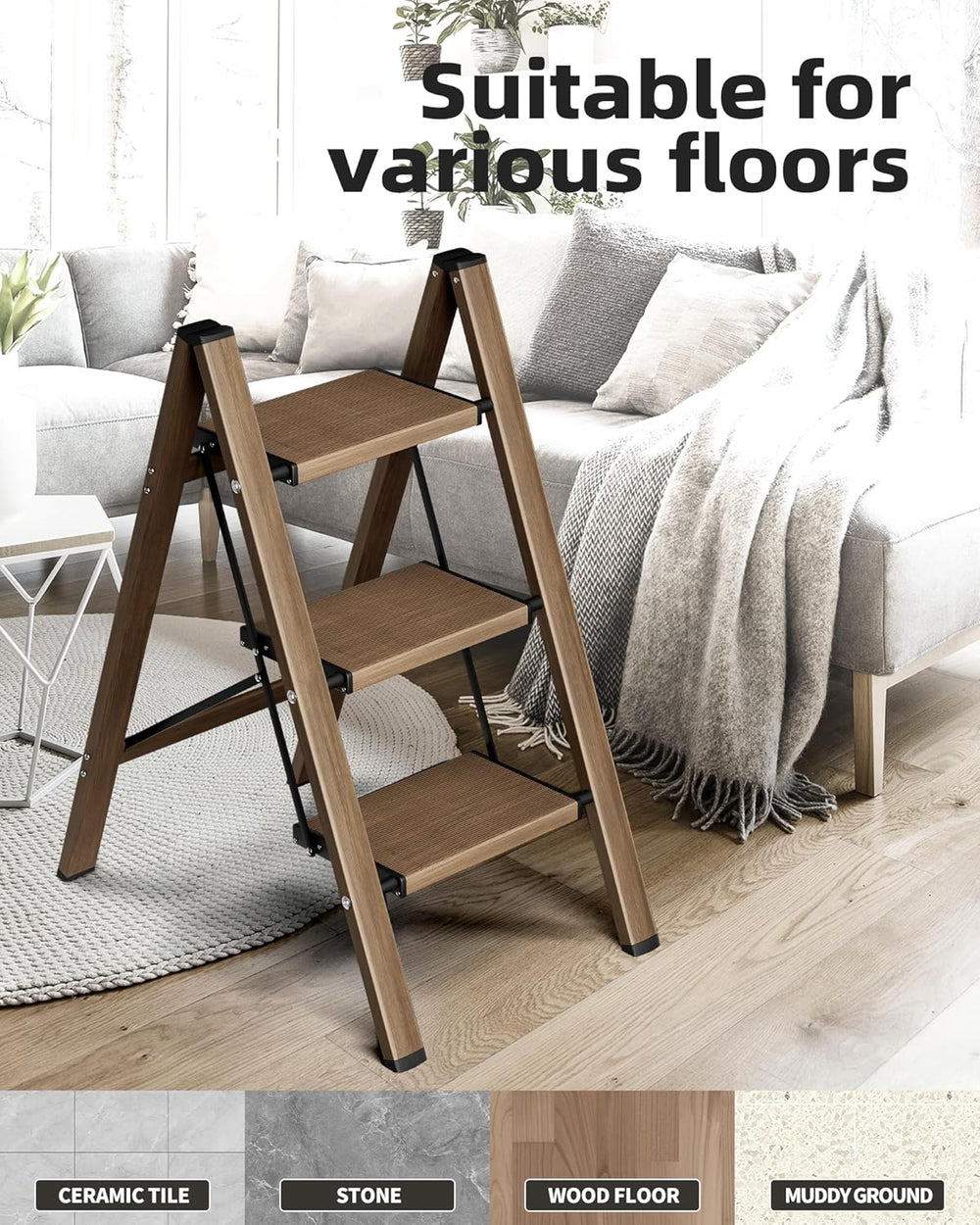HillhutApex 3 Step Stool Foldable Ladder,Aluminum Step Ladder