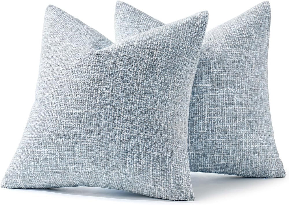 MIULEE Burlap Linen Euro Throw Pillow Covers 24x24 Inch Set of 2 Light Blue