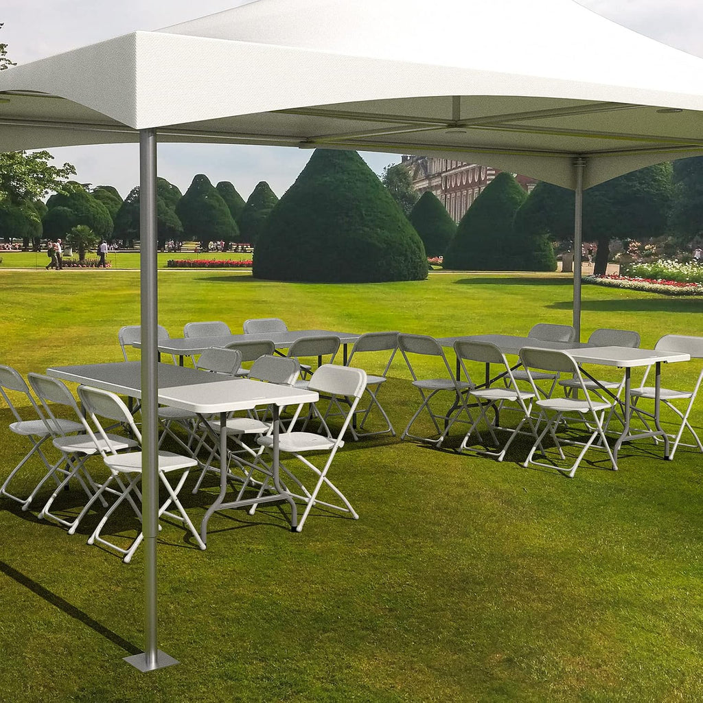 VINGLI 2 Pack White Plastic Folding Chair, Indoor Outdoor Portable Stackable Commercial Seat with Steel Frame 350lb. Capacity for Events Office Wedding Party Picnic Kitchen Dining