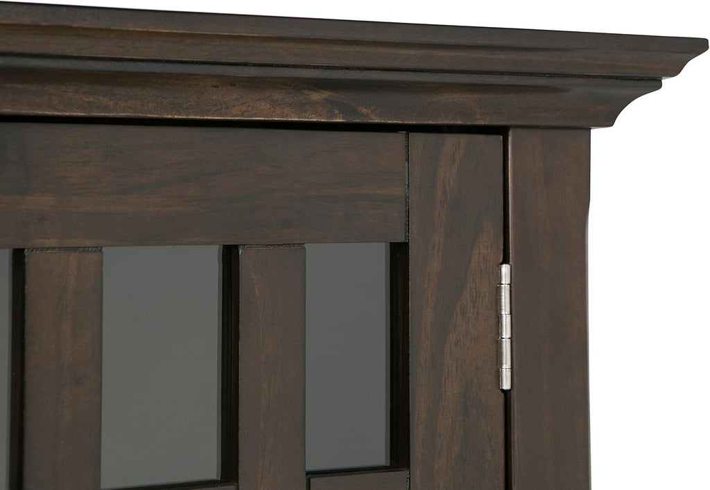 SIMPLIHOME Bedford 32" Wide Solid Wood Cabinet in Brunette Brown