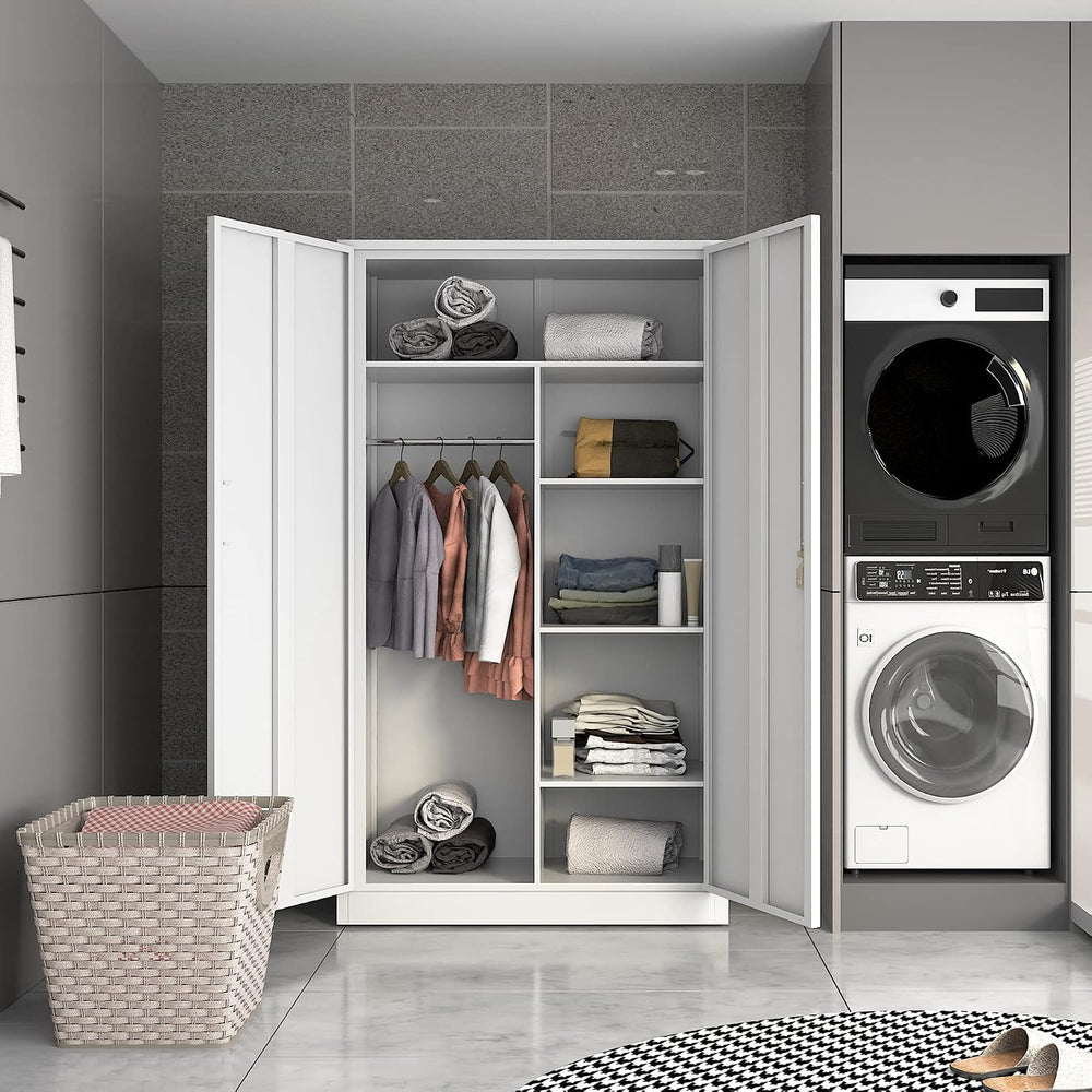 MIIIKO Steel Wardrobe, 72" Combination Storage Cabinet with Clothes Rod ...