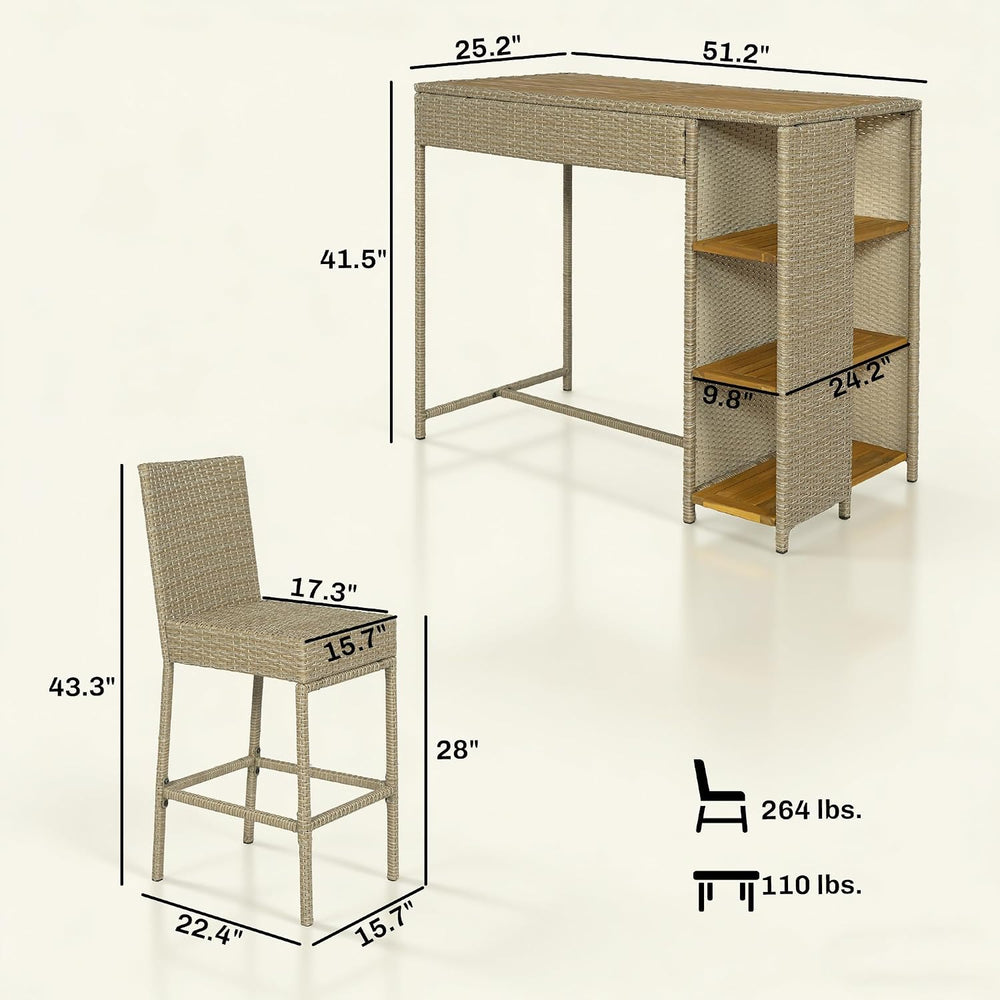 Outsunny 5 Piece Outdoor Bar Set Outdoor High Top Table and Chairs Brown