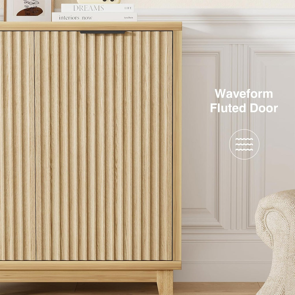 Fluted Cabinet with Storage, Mid Century Modern 2 Doors Sideboard Buffet